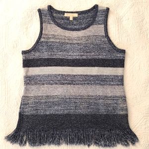 Excetera Womens Blue Ombre Strip Knit Tank Fringe Size S